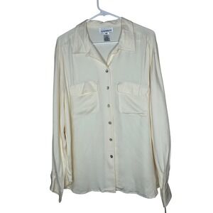 JONES&CO VTG NWT Cream Rayon Button Front Long Sleeve Blouse Top Size 16 Preppy